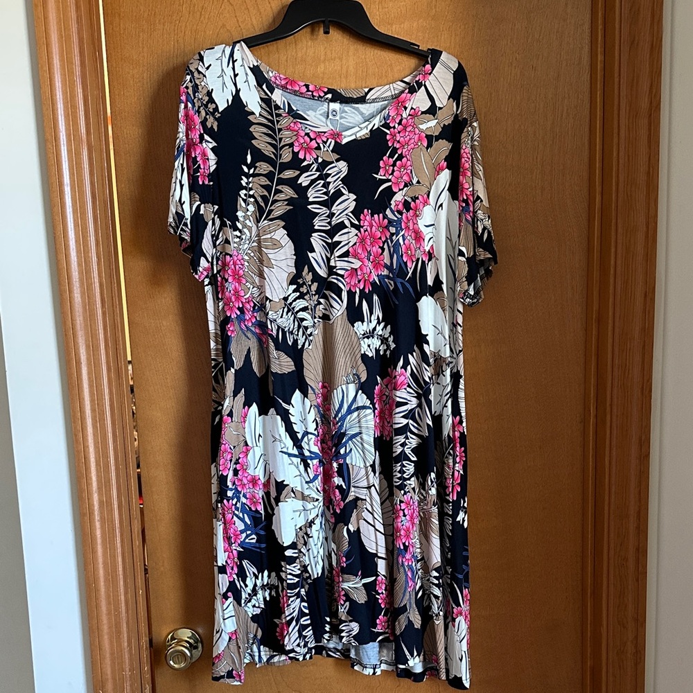 Floral (Pink, black, tan & white ) Print Women's Dress
